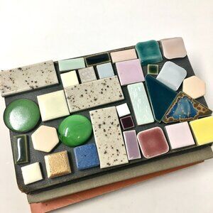 Craft Lot of 32 Pieces Geometric Shapes Multi Color Glazed Ceramic Mosaic Tiles